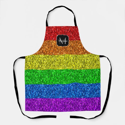 LGBT国旗のレインボー鮮やかグリッタースパークルモノグラム エプロン (正面)