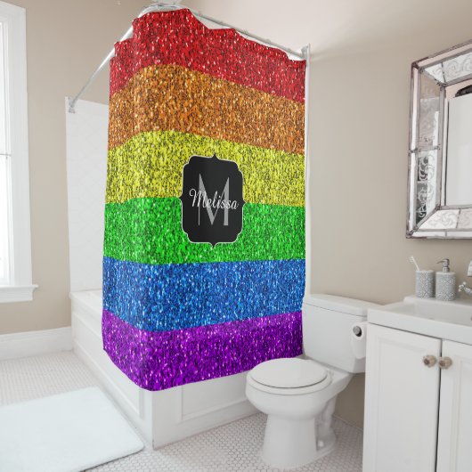 LGBT国旗のレインボー鮮やかグリッタースパークルモノグラム シャワーカーテン (インサイチュ)
