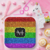 LGBT国旗のレインボー鮮やかグリッタースパークルモノグラム ペーパープレート (パーティー)