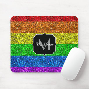 LGBT国旗のレインボー鮮やかグリッタースパークルモノグラム マウスパッド