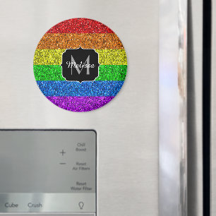 LGBT国旗のレインボー鮮やかグリッタースパークルモノグラム マグネット