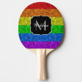 LGBT国旗のレインボー鮮やかグリッタースパークルモノグラム 卓球ラケット (正面)