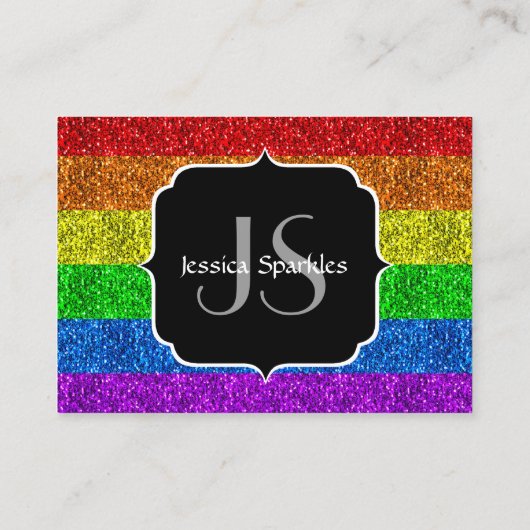 LGBT国旗のレインボー鮮やかグリッタースパークルモノグラム 名刺 (裏面)