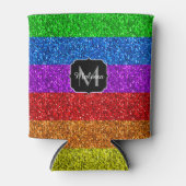 LGBT国旗のレインボー鮮やかグリッタースパークルモノグラム 缶クーラー (正面)