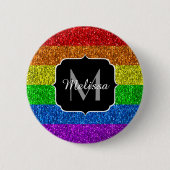 LGBT国旗のレインボー鮮やかグリッタースパークルモノグラム 缶バッジ (正面)