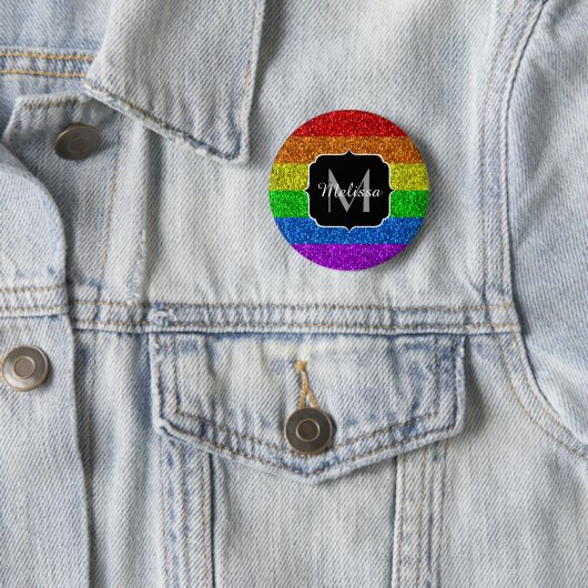 LGBT国旗のレインボー鮮やかグリッタースパークルモノグラム 缶バッジ (インサイチュ)