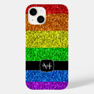 LGBT国旗のレインボー鮮やかグリッタースパークルモノグラム Case-Mate iPhone 14ケース