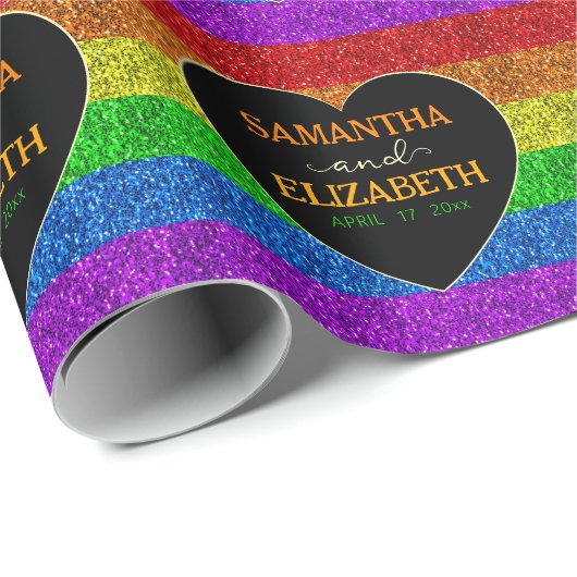 LGBT国旗の虹のハートがゲイ結婚の ラッピングペーパー (ロールコーナー)