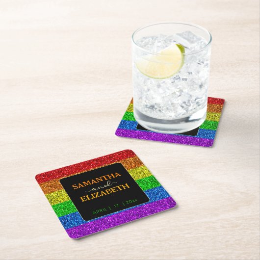 LGBT国旗の虹の輝きゲイレズ結婚ビアン スクエアペーパーコースター (インサイチュ)