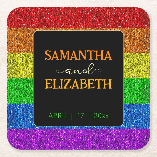 LGBT国旗の虹の輝きゲイレズ結婚ビアン スクエアペーパーコースター (正面)