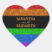 LGBT国旗の虹の輝きゲイレズ結婚ビアン ハートシール (正面)