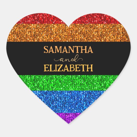 LGBT国旗の虹の輝きゲイレズ結婚ビアン ハートシール (正面)