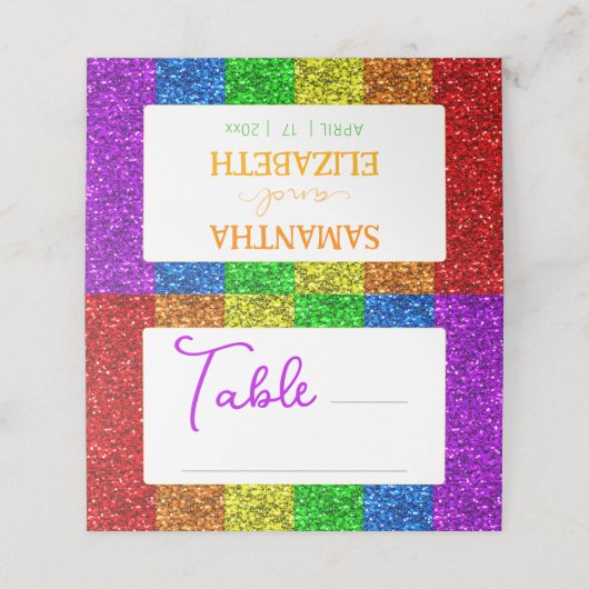 LGBT国旗の虹の輝きゲイレズ結婚ビアン プレイスカード (外部開封)