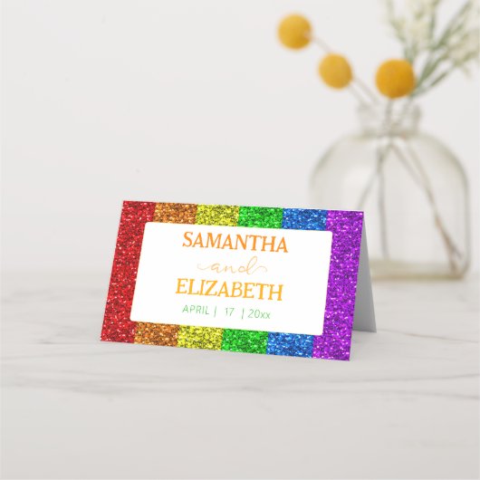 LGBT国旗の虹の輝きゲイレズ結婚ビアン プレイスカード (裏面)