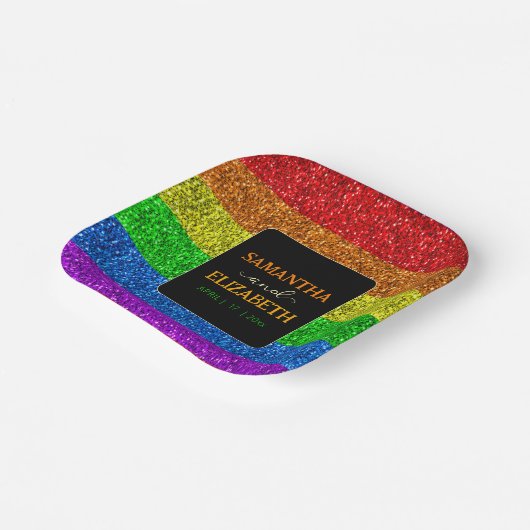 LGBT国旗の虹の輝きゲイレズ結婚ビアン ペーパープレート (傾斜あり)