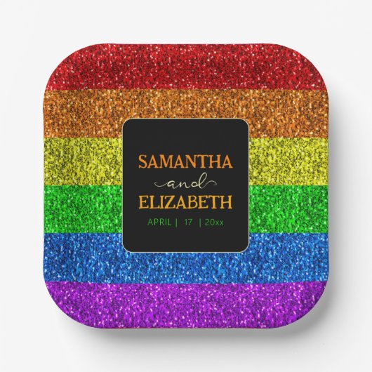 LGBT国旗の虹の輝きゲイレズ結婚ビアン ペーパープレート (正面)