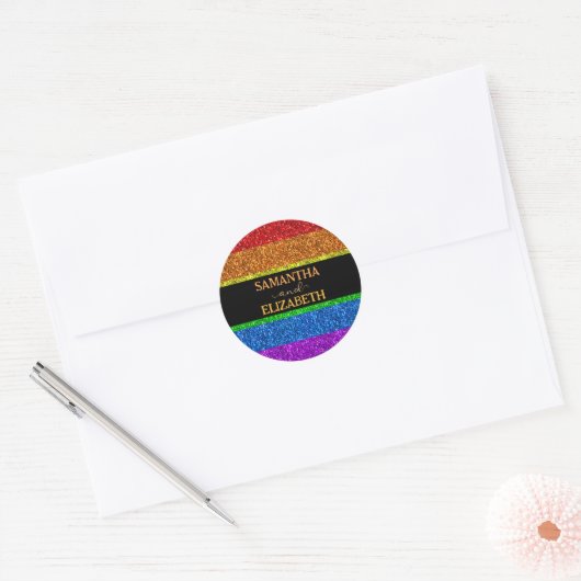 LGBT国旗の虹の輝きゲイレズ結婚ビアン ラウンドシール (封筒)