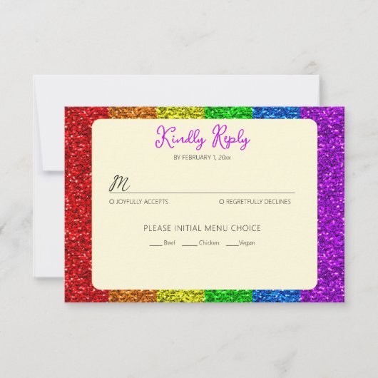 LGBT国旗の虹の輝きゲイレズ結婚ビアン 出欠カード (正面)