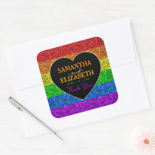 LGBT国旗の虹の輝きハート結婚の感謝 スクエアシール
