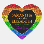 LGBT国旗の虹の輝きハート結婚の感謝 ハートシール (正面)