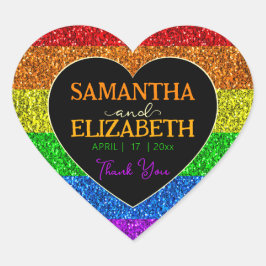 LGBT国旗の虹の輝きハート結婚の感謝 ハートシール
