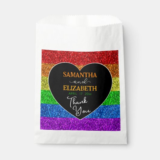 LGBT国旗の虹の輝きハート結婚の感謝 フェイバーバッグ (正面)
