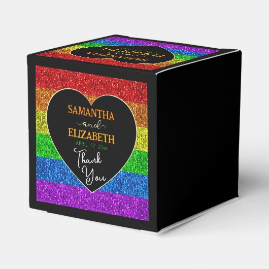 LGBT国旗の虹の輝きハート結婚の感謝 フェイバーボックス (裏面サイド)