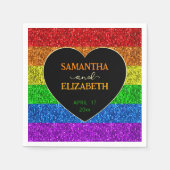 LGBT国旗の虹の輝きハート結婚の紙 スタンダードカクテルナプキン (正面)