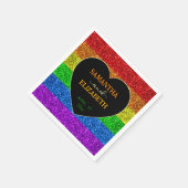 LGBT国旗の虹の輝きハート結婚の紙 スタンダードカクテルナプキン (角)