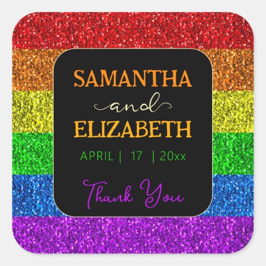 LGBT国旗の虹の輝き結婚に感謝 スクエアシール (正面)