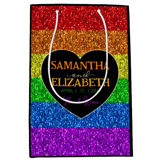 LGBT国旗の虹の輝き結婚に感謝 ミディアムペーパーバッグ (正面)