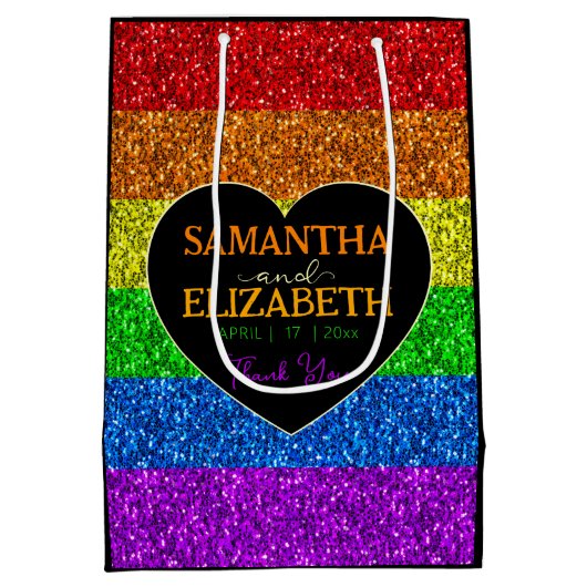 LGBT国旗の虹の輝き結婚に感謝 ミディアムペーパーバッグ (裏面)