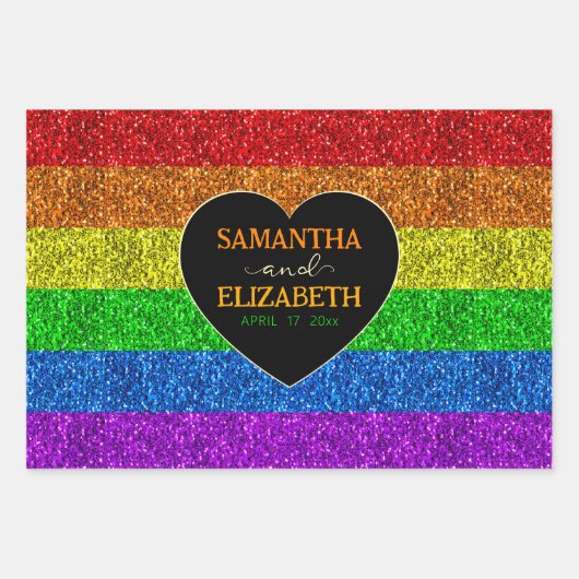 LGBT国旗の虹の輝き結婚ゲイ ラッピングペーパーシート (正面3)