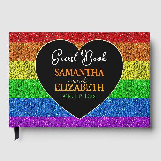 LGBT国旗の虹の輝き結婚ハート ゲストブック (正面)