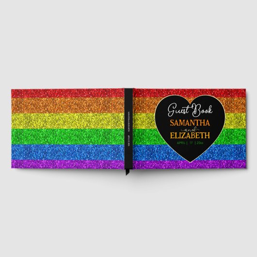 LGBT国旗の虹の輝き結婚ハート ゲストブック (全面)