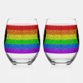 LGBT国旗の虹の輝き結婚ハート ステムなしワイングラス (左)