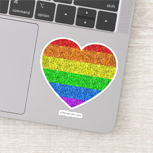 LGBT国旗の鮮やか虹のグリッターきらめくハート シール