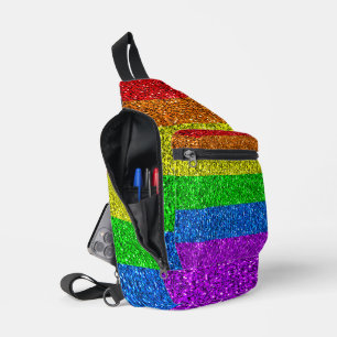 LGBT国旗の鮮やか虹のグリッター スリングバッグ