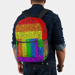 LGBT国旗の鮮やか虹のグリッター プリントバックパック