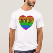 LGBT国旗鮮やかのハート愛は愛である Tシャツ (正面)