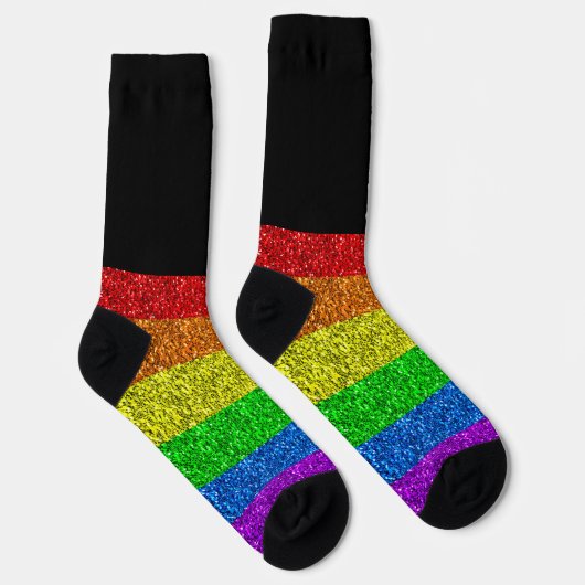 LGBT国旗鮮やかのレインボーグリッターが黒に輝く ソックス (右)