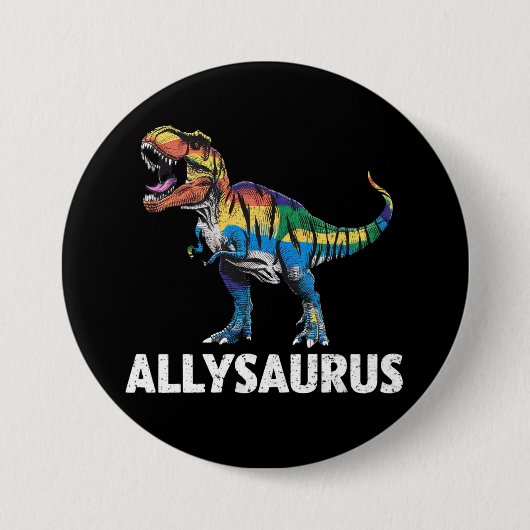 LGBT恐竜 レインボーフラッグ Ally LGBT Allysaurus 缶バッジ (正面)