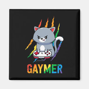 Lgbt猫プライドシャツレインボーゲーム愛好家Gif マグネット