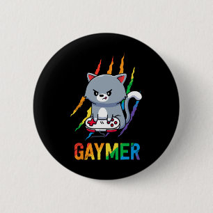 Lgbt猫プライドシャツレインボーゲーム愛好家Gif 缶バッジ