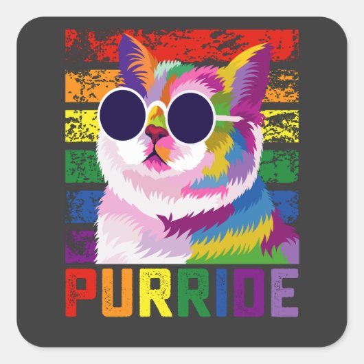 LGBT絞り染めプライドキャットパーライドゲイレインボーレトロ スクエアシール (正面)