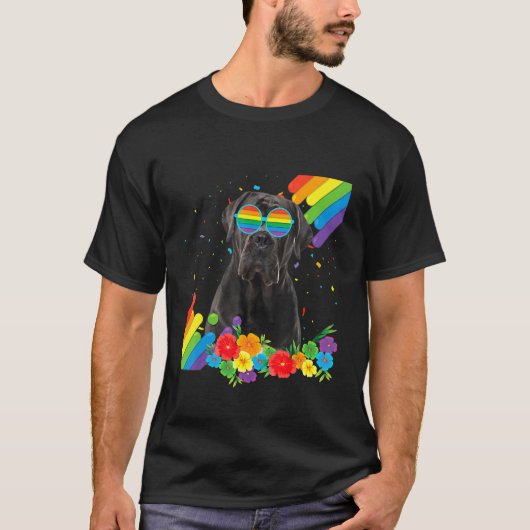 LGBT誇りを持ったゲイケインコルソドッグプライドフラッグRainbow L Tシャツ (正面)