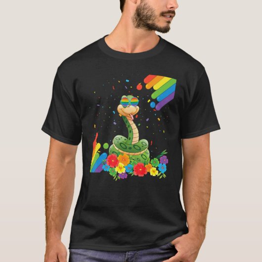 Lgbt誇りを持ったゲイスネークプライドフラッグレインボーレグロッレズブ Tシャツ (正面)