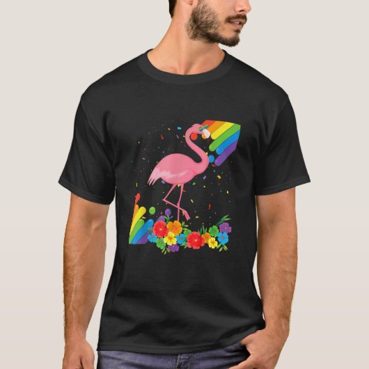 Lgbt誇りを持ったゲイフラミンゴプライドフラッグレインボーLgbtq L Tシャツ (正面)
