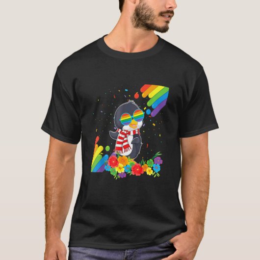 Lgbt誇りを持ったゲイペンギンプライド国旗Rainbow Lgbtq Le Tシャツ (正面)
