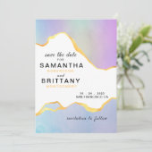 LGBT金ゴールドレインボー水彩結婚式デートを保存 招待状 (スタンド正面)